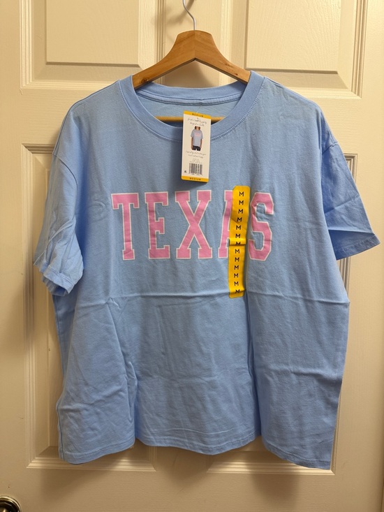 State of Mine Tops - State of Mine Light Blue Graphic Tee with Pink Texas Print  M NWT Cotton